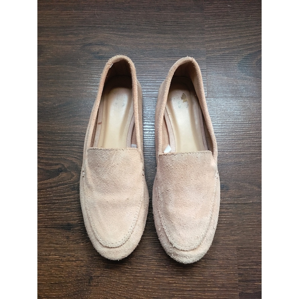 Blush suede loafers